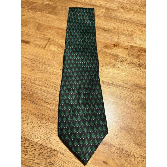 BELKS Christmas Tree 100% Silk Tie Mens Classic Holiday Party Church Navy Green - Picture 2 of 4